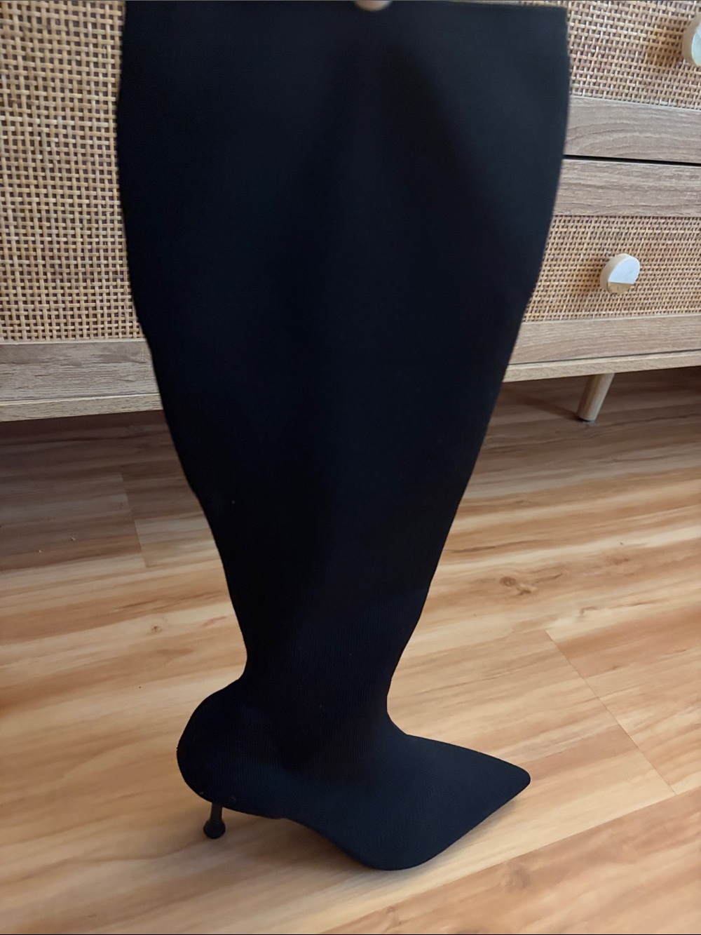 Black Knee-High Pointed Toe Stretch Sock Boot- New, Never Worn